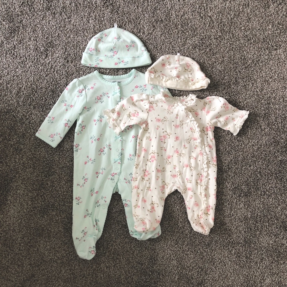 Little Me Floral Spray Footed 1-Piece Bodysuits and Matching Hats